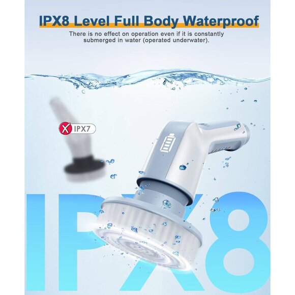 Electric Spin Scrubber – Cordless, IPX8 Waterproof, 9 Brush Heads (Gray) - Picture 5 of 8